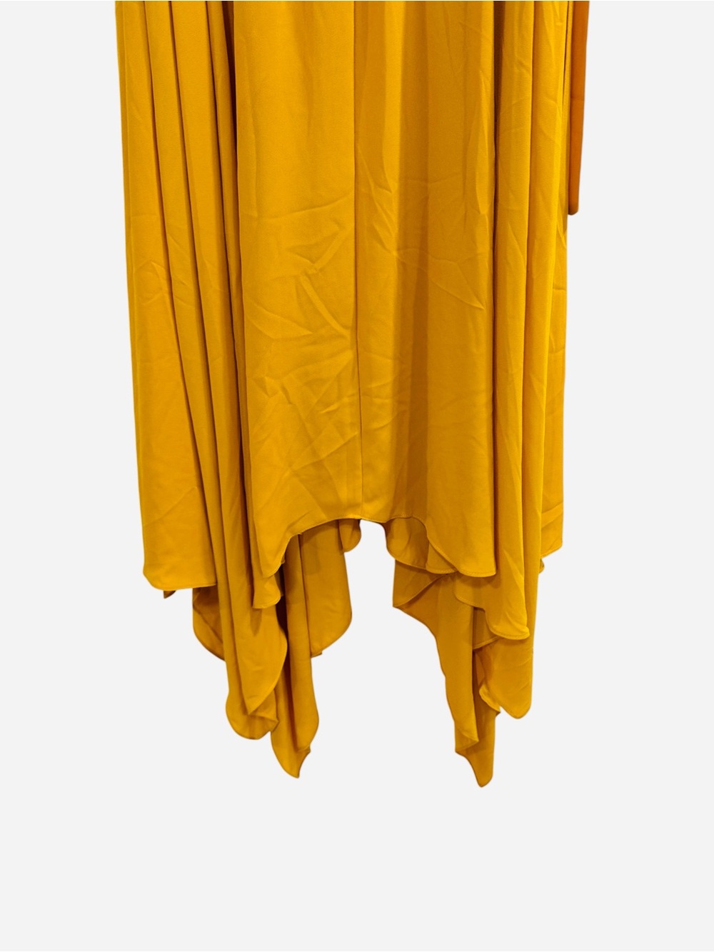 BCBGMAXAZRIA Mustard Yellow Sleeveless Handkerchief Hem Midi Dress Size L - Picture 6 of 13
